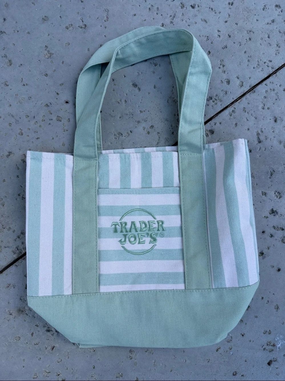 Trader Joe’s Mini Canvas Tote Bag – Mint Green Stripe Limited Edition NWT